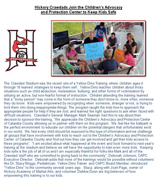 Hickory Crawdads team up with the Children's Advocacy and Protection Center of Catawba County
